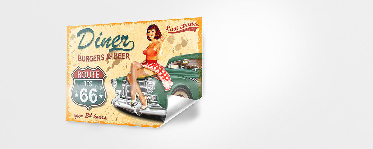 Diner Vintage Grauverlauf Pvc Plane Ungeoest Aufgereiht