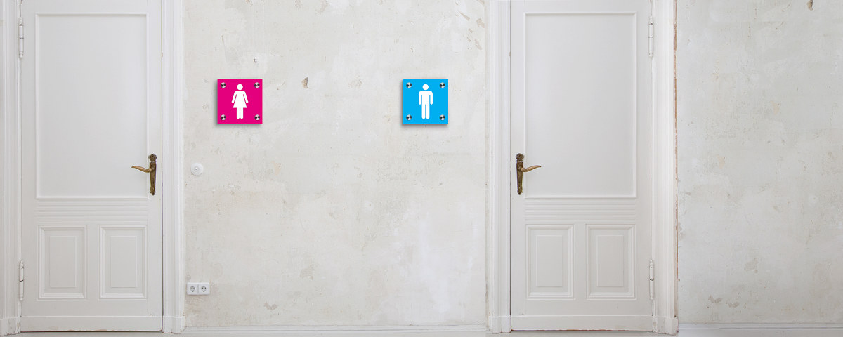 Hinweisschilder Mann Frau Toilette Zwei Tueren Acrylglas Frontal