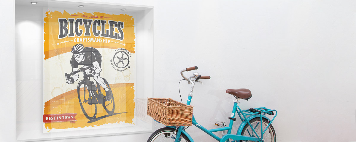 Tuerkises Fahrrad Fahrradverleih Klebefolie Transparent Gespiegelt Perspektive