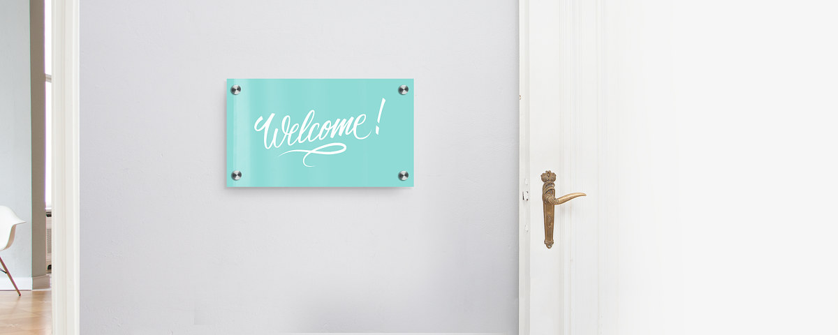 Willkommensschilder Welcome Graue Wand Tuer Acrylglas Frontal