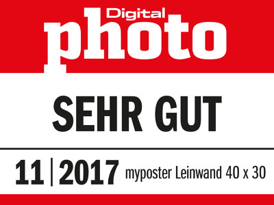 Die myposter Leinwand 40 x 30 wurde im November 2017 als "sehr gut" vom Fotomagazin Digital photo ausgezeichnet.