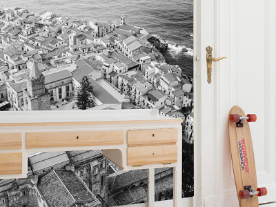 Stadt Von Oben Schwarz Weiss Schreibtisch Mit Skateboard Fototapete Perspektive