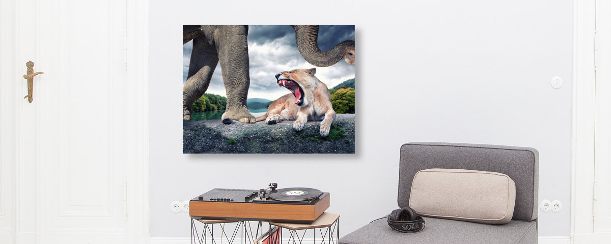 surreeël motief leeuw en olifant