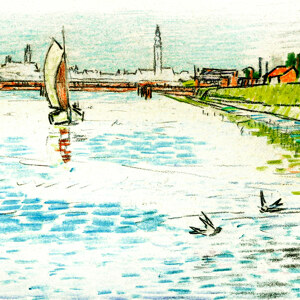 Jan Toorop Blick auf einen Kanal mit Segelschiff