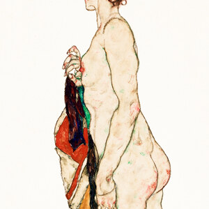 Egon Schiele Stehende nackte Frau mit gemusterter Robe