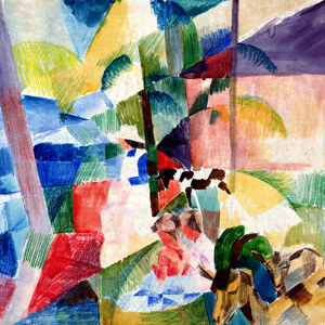 August Macke Landschaft mit Kindern und Ziegen