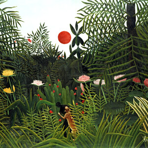 Henri Rousseau Urwald mit Sonnenuntergang