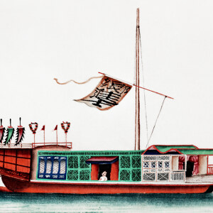 Chinesisches Gemaelde eines Flusspassagierschiffs