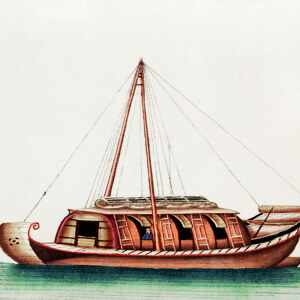 Chinesische Malerei mit Flussfrachtschiff