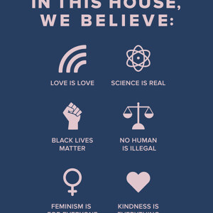 In this house we believe navy rose